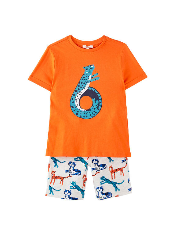 Conjunto de playa de camiseta de color rojo y bermudas de color gris jaspeado con estampado de pantera para niño JOPLAENS5 / 20S902X5ENS406