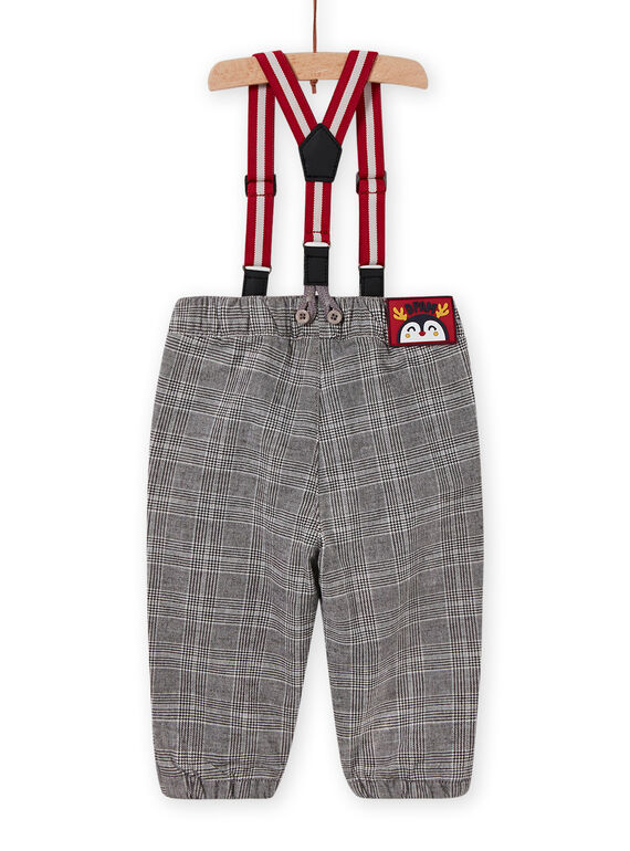 Pantalón negro de cuadros con tirantes de rayas para bebé niño MUNOPAN2 / 21WG10Q2PAN090