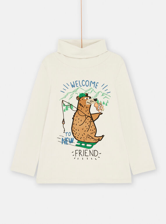 Jersey fino de color arcilla con estampado de oso para niño SODUSOUP / 23W902P1SPL810