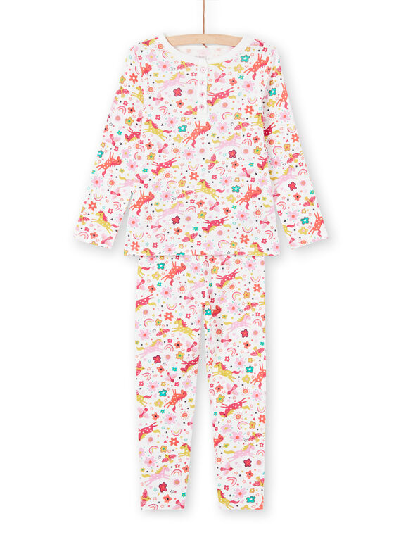 Pijama de camiseta y pantalón de color rosa y crudo con estampado de unicornios y fantasía para niña MEFAPYJUNI / 21WH1186PYJ001