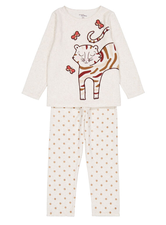 Pijama de color beige jaspeado de terciopelo para niña GEFAPYJTIG / 19WH11N9PYJ006