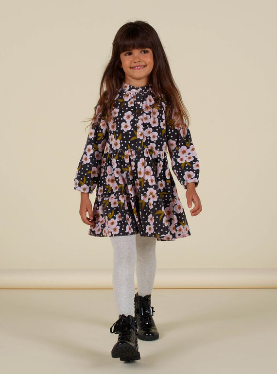Vestido de pana con estampado de lunares y flores para niña MAHIROB1 / 21W901U3ROBJ905
