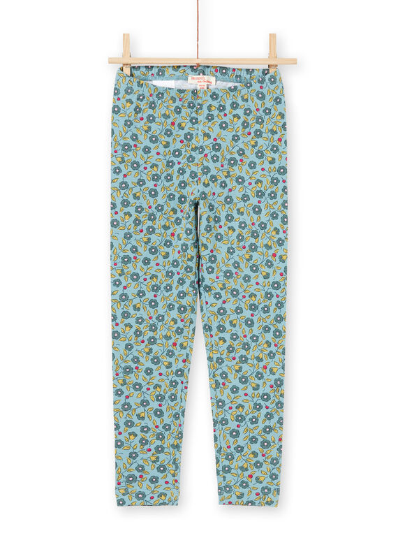 Leggings de color azul y caqui con estampado floral para niña MYAKALEG1 / 21WI01I1CAL612
