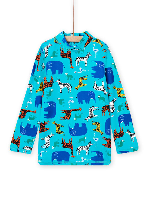 Camiseta turquesa con protección solar y estampado animal para niño NYOMERUVTIEX / 22SI02L3TUV202