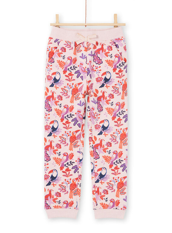 Pantalón de chándal rosa y violeta con estampado de loros y flores para niña MAJOBAJOG3 / 21W90113JGBD314