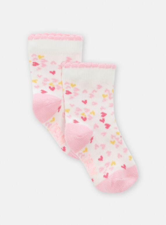 Calcetines de color crudo con estampado de corazón para bebé niña TYIJOSOQ2 / 24SI0984SOQ001