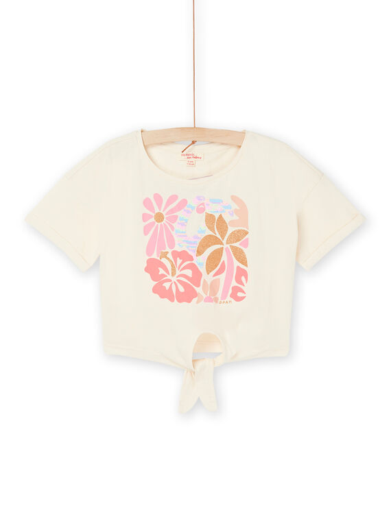 Camiseta de color crudo oscuro con estampado floral y de loro RASUMTI4 / 23S901Y3TMC003