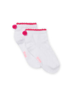 Calcetines cortos blancos con borlas rosas para niña NYAJOSCHO1B / 22SI0163SOQ000