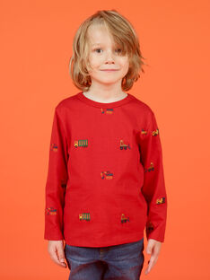 Camiseta roja de manga larga con estampado coche, tractores y helicópteros para niño MOCOTEE2 / 21W902L4TMLF521
