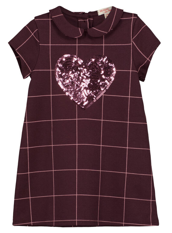 Vestido de manga corta de cuadros con cuello Peter Pan y corazón con lentejuelas delante GAJOROB6 / 19W90141D2FI809