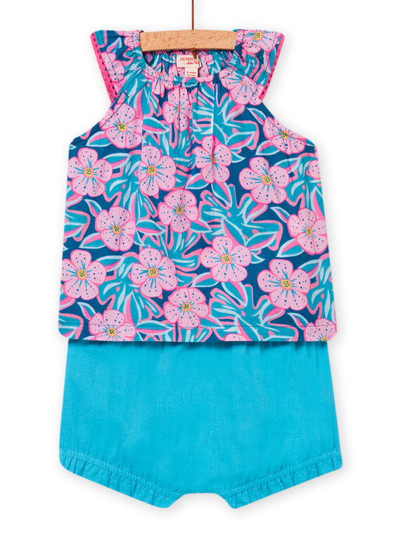 Conjunto azul petróleo de camiseta con estampado floral y short para bebé niña NIFICENS / 22SG09U1ENS215