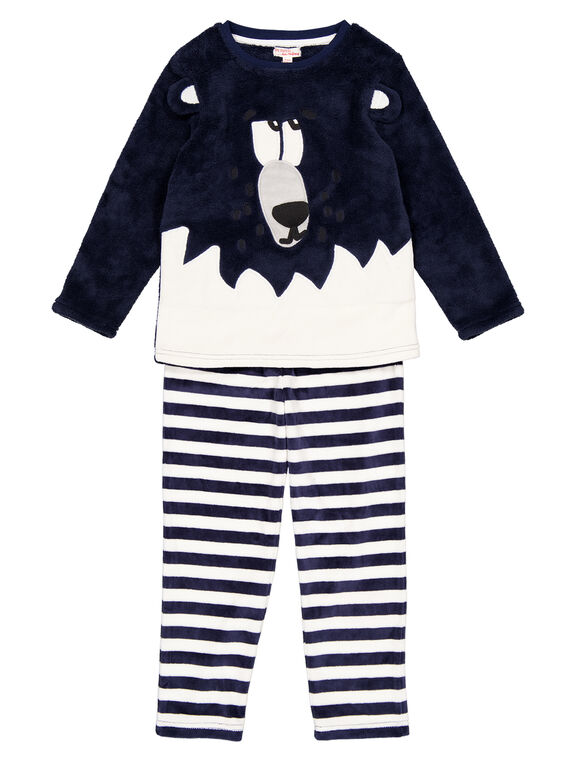 Pijama de color azul marino de terciopelo de tacto suave para niño GEGOPYJBOA1 / 19WH12N3PYJ070