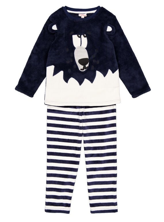 Pijama de color azul marino de terciopelo de tacto suave para niño GEGOPYJBOA1 / 19WH12N3PYJ070