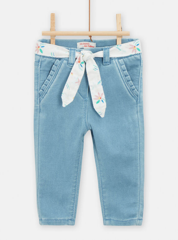 Jeggings de color azul claro con cinturón con estampado para bebe niña TICLUJEAN / 24SG09O1PANP272