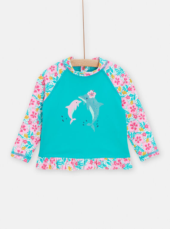 Camiseta de baño azul con estampado de flores para bebé niña TYITEE / 24SI09G3MAI707
