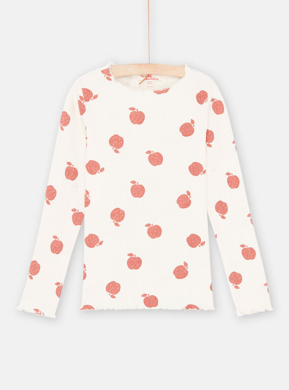 Camiseta de color crudo y rojo con estampado de manzana para niña SAJOUTEE4 / 23W901G4TML001