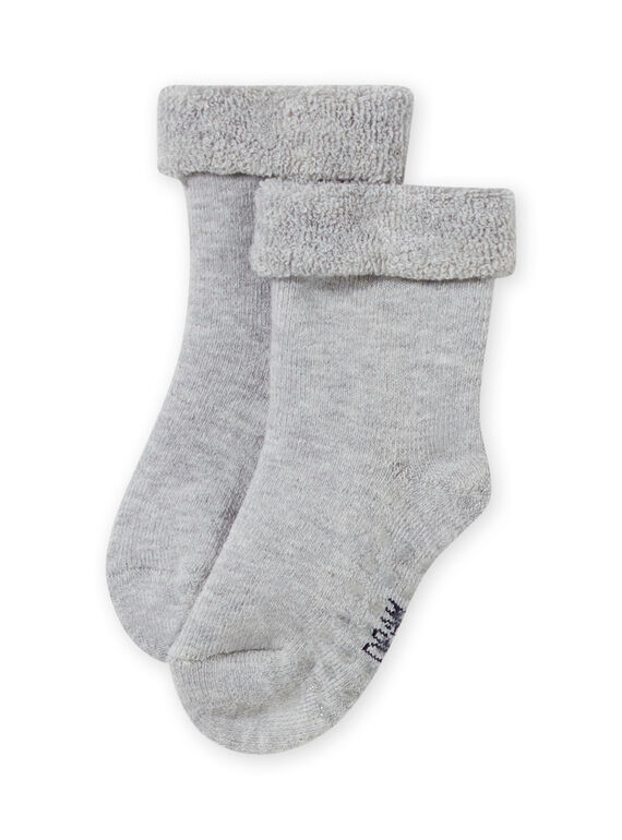 Calcetines lisos de color gris jaspeado de punto de rizo para bebé niña MYIESSOQB4 / 21WI09E9SOQJ920