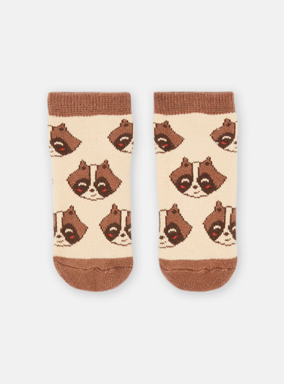 Calcetines de color beige y marrón con estampado de mapache para bebé niño SYULOCHO1 / 23WI10N3SOQ009