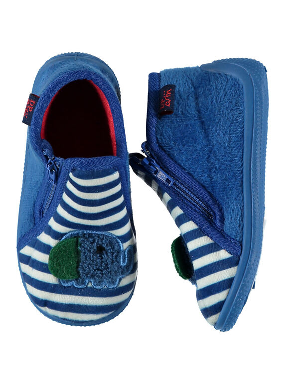 Zapatillas de casa de terciopelo de color azul y rayas para bebé niño GBGBOTELE / 19WK38Z5D0A070