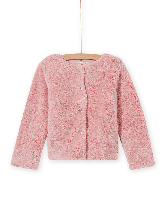 Cárdigan reversible de pelo artificial de color rosa pastel para niña MAJOCARF3 / 21W90112CAR312