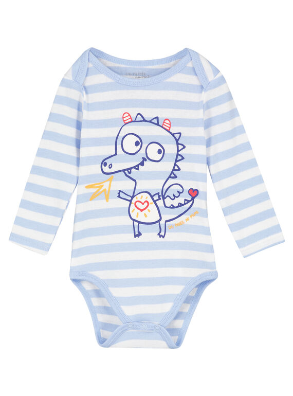 Body de manga larga de rayas de color crudo y azul pastel para niño recién nacido GEGABODZOR / 19WH14N5BDL000