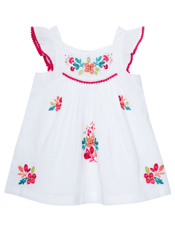 Vestido bordado de color blanco para bebé niña JIBOROB1 / 20SG09H1ROB000