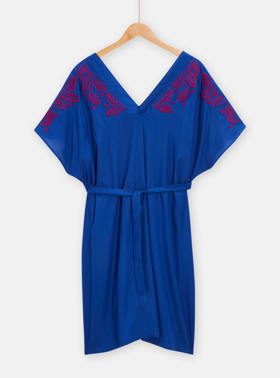 Vestido azul con bordado floral para niña TAMUMROB4 / 24S993R2ROBC207