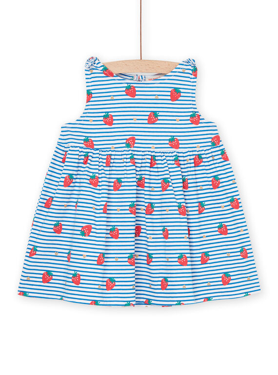 Vestido con estampado de fresas, corazón y rayas blancas y azules RIPLAROB1 / 23SG09P2ROB000