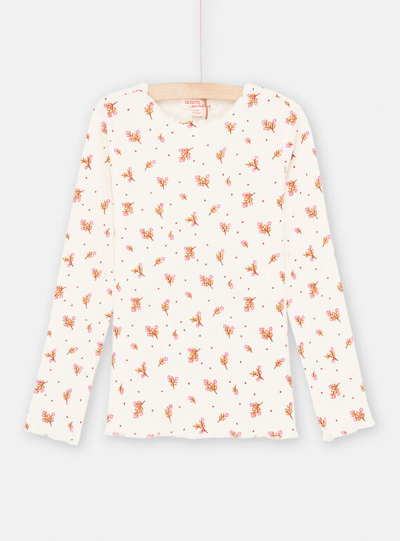 Camiseta de color crudo con estampado de flores para niña SAJOUTEE1 / 23W901G1TML001