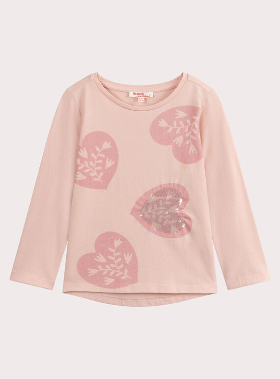 Camiseta rosa jaspeado con estampado de corazón para niña VAJOYTEE2 / 24W901G1TMLD314