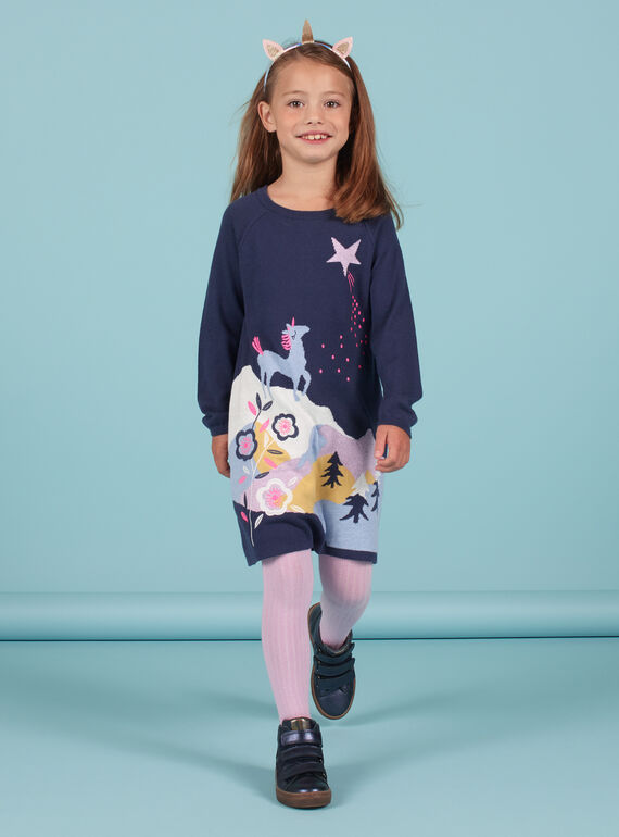 Vestido de manga larga con estampado de unicornio de fantasía para niña MAPLAROB1 / 21W901O2ROBC202