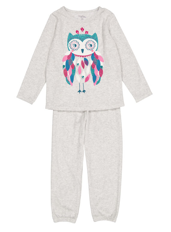 Pijama de color gris jaspeado de terciopelo para niña GEFAPYJCHO / 19WH11N4PYJJ920