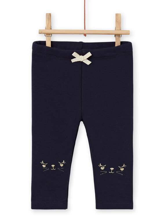 Leggings forrados de color azul marino con estampado de conejos bordado para bebé niña MIJOPANDOU2 / 21WG0913PAN070