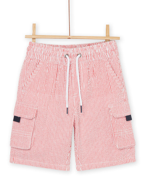 Bermudas rojas con estampado de rayas. ROJOBERPOCH2 / 23S9029ABER502