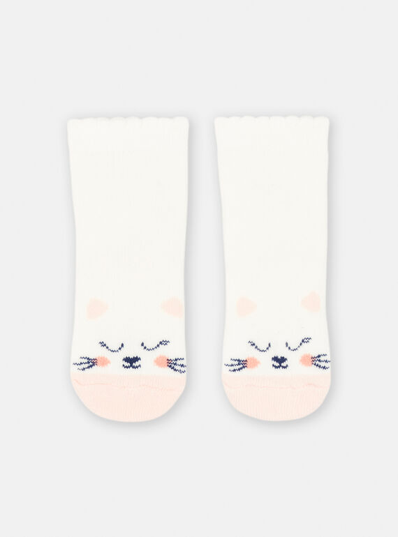 Calcetines de color crudo con estampado de gatos para bebé niña SYIJOSOQB1 / 23WI09N8SOQ001