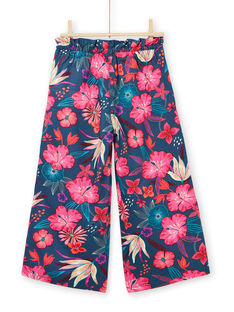 Pantalón fluido de color azul marino y rosa con estampado floral LABONPANT / 21S901W1PAN716