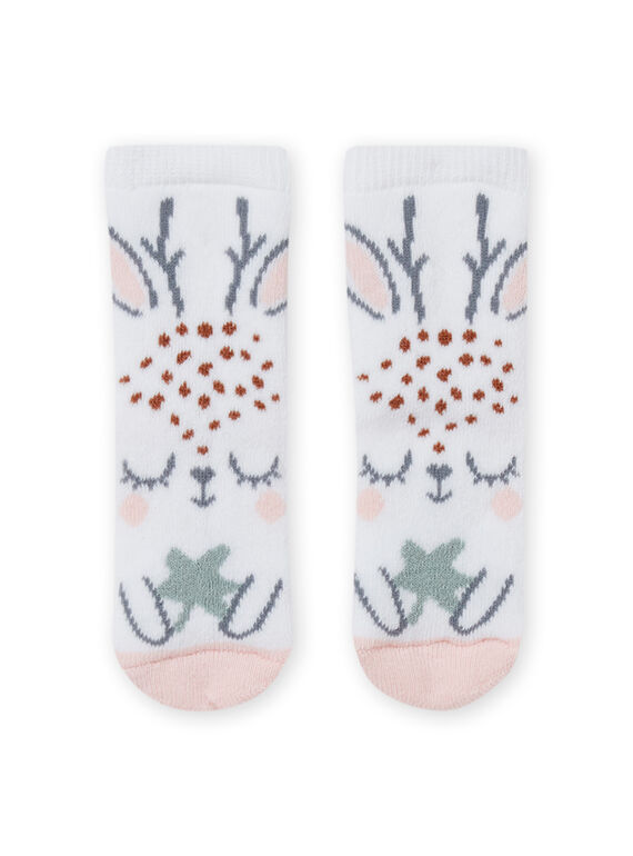 Calcetines de color crudo con estampado de pavo para recién nacido niña MOU1CHO1 / 21WF4041SOQ001
