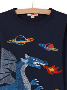 Camiseta azul noche con estampado de dragón y espacio para niño MOPLATEE3 / 21W902O4TML705
