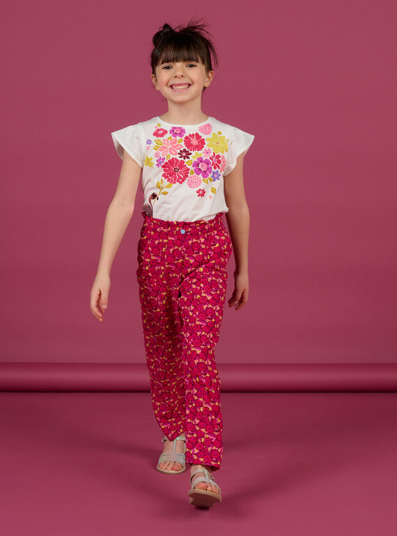 Pantalón con estampado floral ciruela para niña NAFLAPANT / 22S901R1PAN709