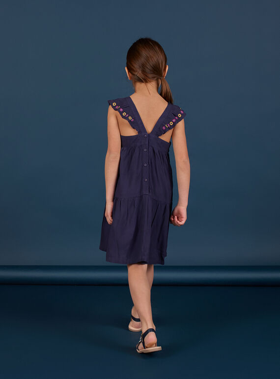 Vestido de color azul marino con estampado floral para niña LAMUMROB4 / 21S901Z2ROBC211
