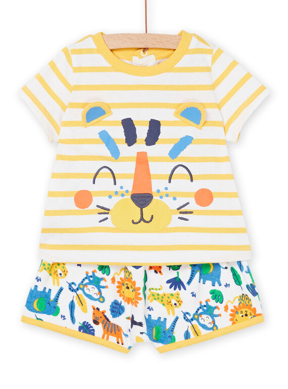 Camiseta y short de color azafrán con estampado animal y de rayas RUPLAENS1 / 23SG10P1ENS109