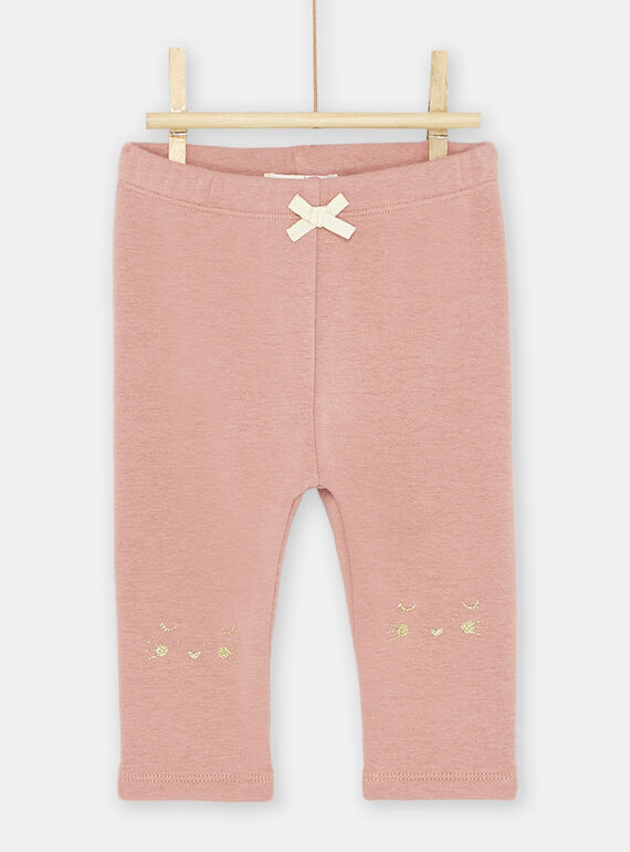 Pantalón de color lichi con bordado con cara de animal para bebé niña SIJOPANDOU3 / 23WG09B3PAND317