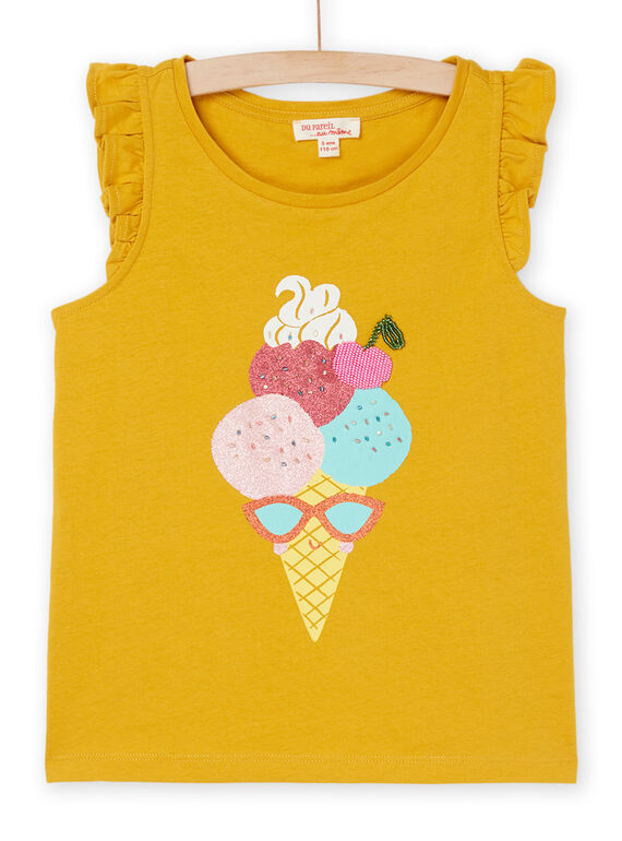 Camiseta de tirantes de color amarillo mimosa con dibujo de cono de helado RAPOPDEB / 23S901X1DEBB105