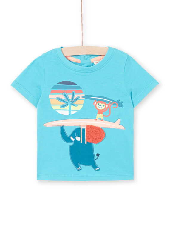 Camiseta de manga corta de color turquesa, para bebé niño LUBONTI1 / 21SG10W3TMC202