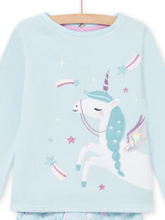 Pijama azul forrado con estampado de unicornio para niña MEFAPYJFUR / 21WH1193PYJ201