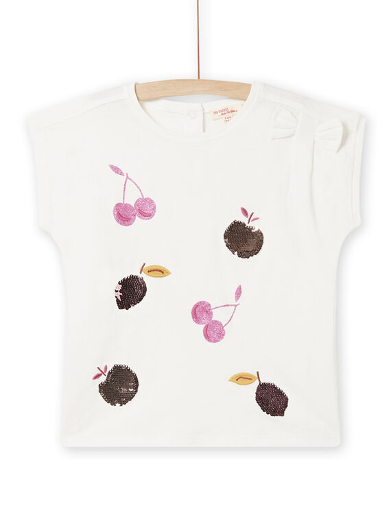 Camiseta de color crudo con estampado de frutas con lentejuelas reversibles para niña NABATI / 22S90111TMC001