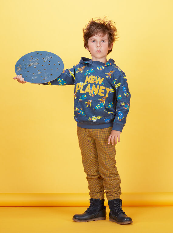 Sudadera de color azul marino con capucha y estampado para niño KOGOSWE / 20W902L1SWE705