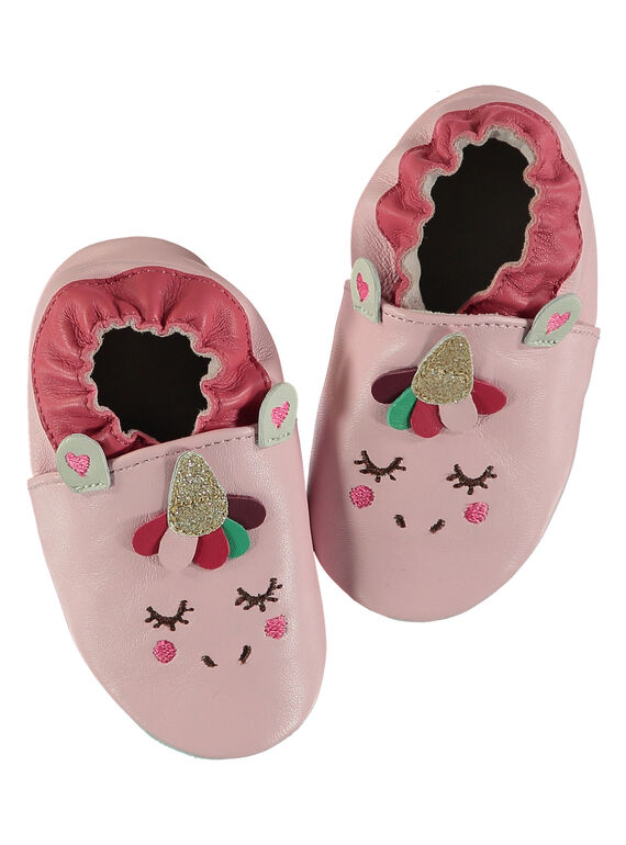 Zapatillas de casa de unicornio de piel flexible de color rosa para bebé niña GNFLICO / 19WK37Z4D3S321