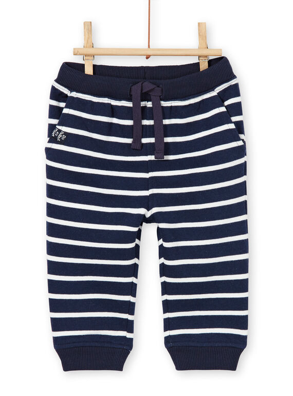 Pantalón de chándal de rayas, de color azul noche y blanco, para bebé niño LUJOPAN3 / 21SG1033PAN713