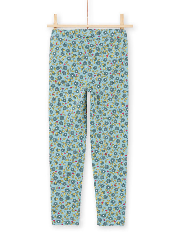 Leggings de color azul y caqui con estampado floral para niña MYAKALEG1 / 21WI01I1CAL612